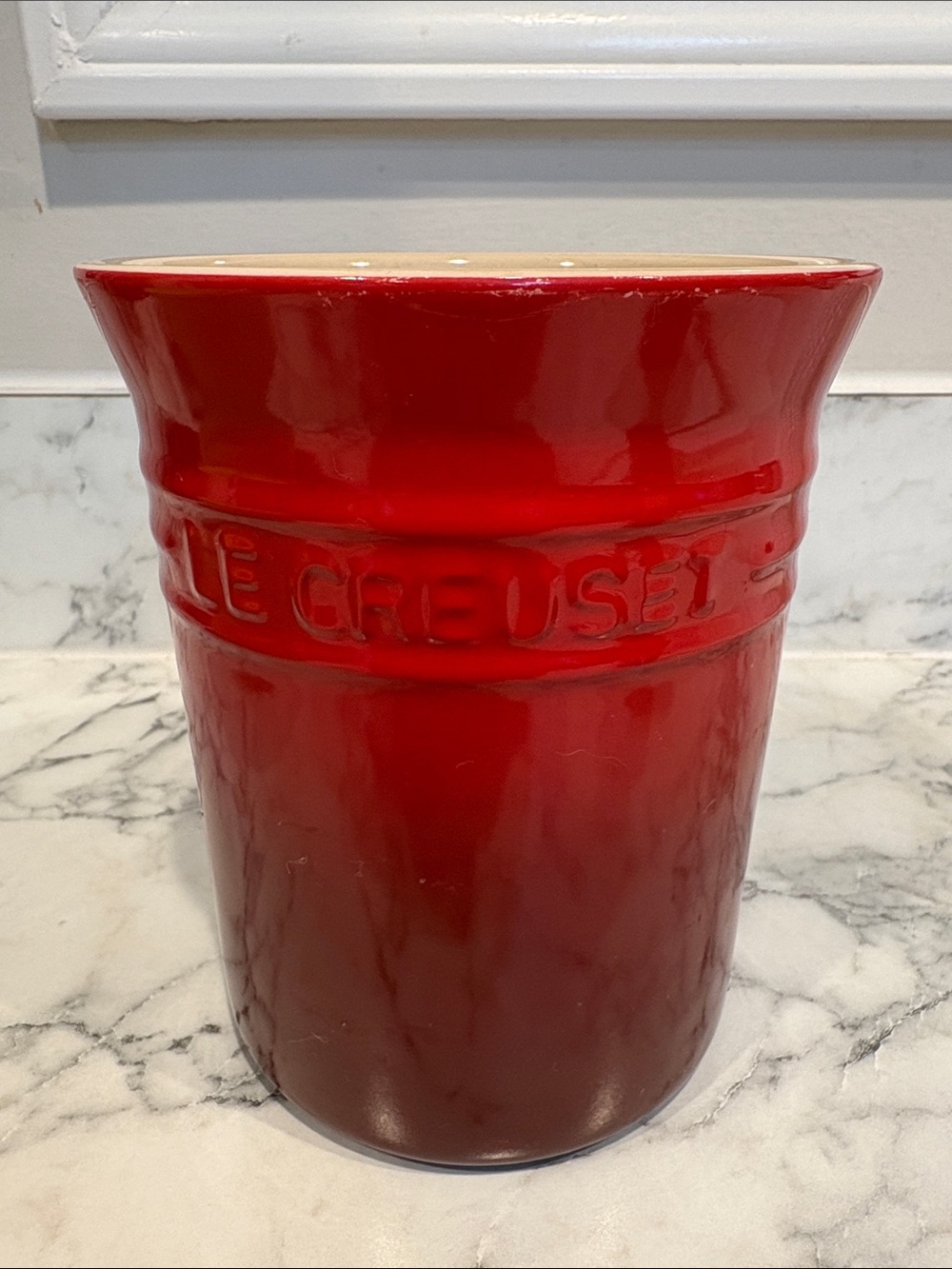 Le Creuset Cherry Red Stoneware Utensil Holder NWT